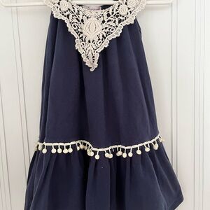 Halabaloo Navy Blue Dress with Cream Crochet Trim size 7